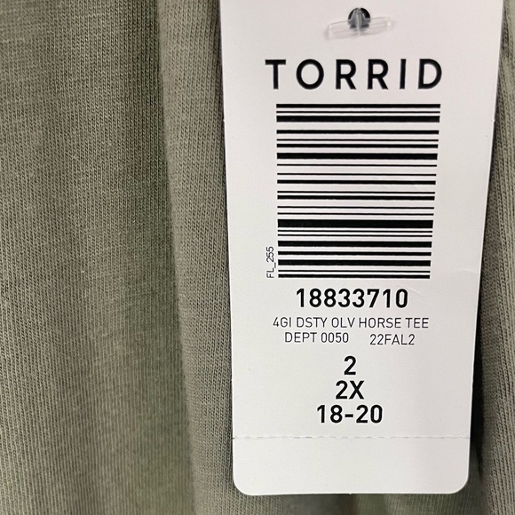 Torrid Classic Fit‎ Crew Neck Tee Horse Graphic Dusty Olive Green NWT - Picture 7 of 10